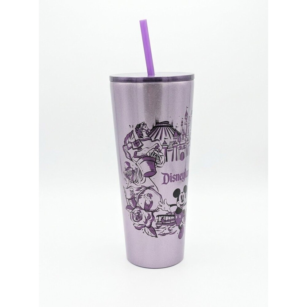 Disney Starbucks Disneyland Stainless Steel Tumbler Purple Straw Mickey Cup 24oz